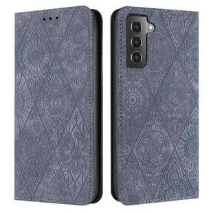 For Samsung Galaxy S22 5G Ethnic Embossed Adsorption Leather Phone Case(Grey)