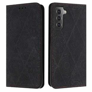 For Samsung Galaxy S21 5G Ethnic Embossed Adsorption Leather Phone Case(Black)