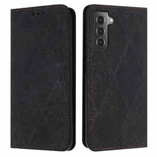 For Samsung Galaxy S21 FE 5G Ethnic Embossed Adsorption Leather Phone Case(Black)