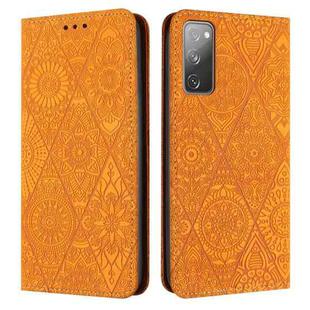 For Samsung Galaxy S20 FE Ethnic Embossed Adsorption Leather Phone Case(Yellow)