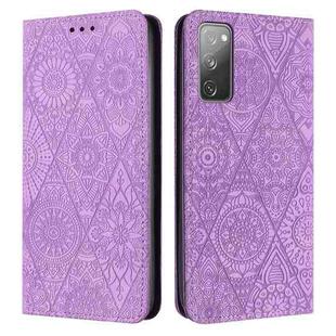 For Samsung Galaxy S20 FE Ethnic Embossed Adsorption Leather Phone Case(Purple)