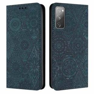 For Samsung Galaxy S20 FE Ethnic Embossed Adsorption Leather Phone Case(Blue)