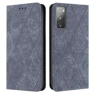 For Samsung Galaxy S20 FE Ethnic Embossed Adsorption Leather Phone Case(Grey)