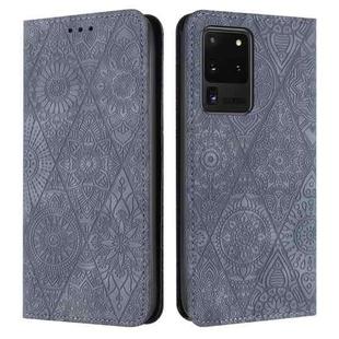 For Samsung Galaxy S20 Ultra Ethnic Embossed Adsorption Leather Phone Case(Grey)