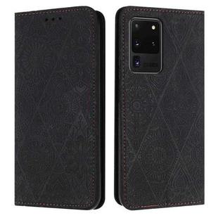 For Samsung Galaxy S20 Ultra Ethnic Embossed Adsorption Leather Phone Case(Black)