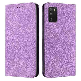 For Samsung Galaxy A03s 166mm Ethnic Embossed Adsorption Leather Phone Case(Purple)