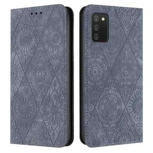 For Samsung Galaxy A03s 166mm Ethnic Embossed Adsorption Leather Phone Case(Grey)