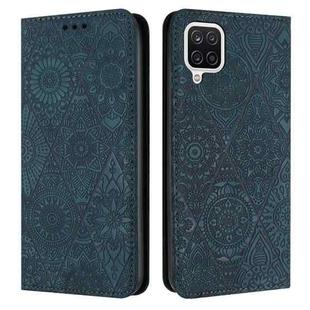 For Samsung Galaxy A12 5G Ethnic Embossed Adsorption Leather Phone Case(Blue)