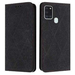 For Samsung Galaxy A21s Ethnic Embossed Adsorption Leather Phone Case(Black)