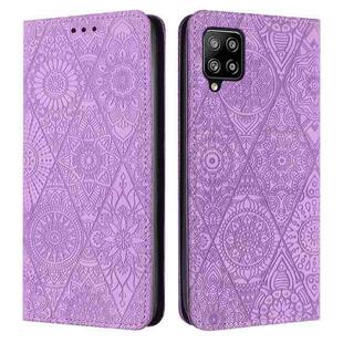For Samsung Galaxy A22 4G Ethnic Embossed Adsorption Leather Phone Case(Purple)