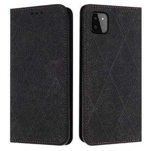For Samsung Galaxy A22 5G Ethnic Embossed Adsorption Leather Phone Case(Black)