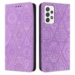 For Samsung Galaxy A32 4G Ethnic Embossed Adsorption Leather Phone Case(Purple)