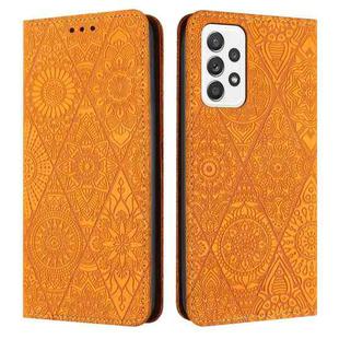 For Samsung Galaxy A33 Ethnic Embossed Adsorption Leather Phone Case(Yellow)