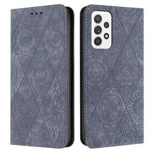 For Samsung Galaxy A52 4G/5G Ethnic Embossed Adsorption Leather Phone Case(Grey)