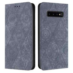 For Samsung Galaxy S10 Ethnic Embossed Adsorption Leather Phone Case(Grey)