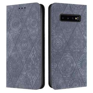 For Samsung Galaxy S10+ Ethnic Embossed Adsorption Leather Phone Case(Grey)