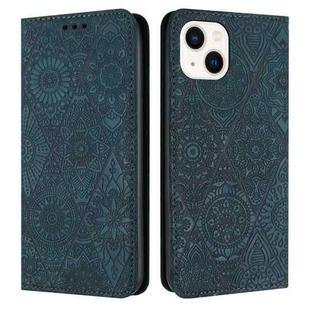 For iPhone 14 Ethnic Embossed Adsorption Leather Phone Case(Blue)