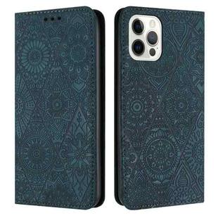 For iPhone 14 Pro Ethnic Embossed Adsorption Leather Phone Case(Blue)