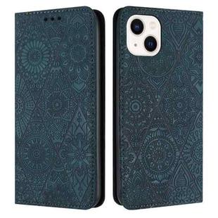 For iPhone 13 Ethnic Embossed Adsorption Leather Phone Case(Blue)