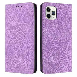 For iPhone 12 / 12 Pro Ethnic Embossed Adsorption Leather Phone Case(Purple)