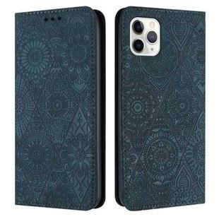 For iPhone 12 / 12 Pro Ethnic Embossed Adsorption Leather Phone Case(Blue)