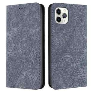 For iPhone 12 / 12 Pro Ethnic Embossed Adsorption Leather Phone Case(Grey)