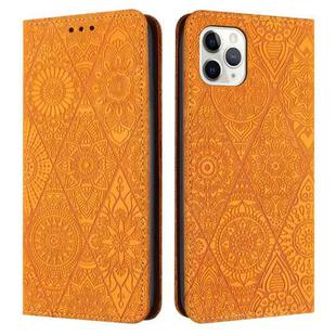 For iPhone 12 Pro Max Ethnic Embossed Adsorption Leather Phone Case(Yellow)
