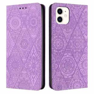 For iPhone 11 Ethnic Embossed Adsorption Leather Phone Case(Purple)