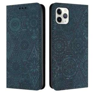 For iPhone 11 Pro Ethnic Embossed Adsorption Leather Phone Case(Blue)