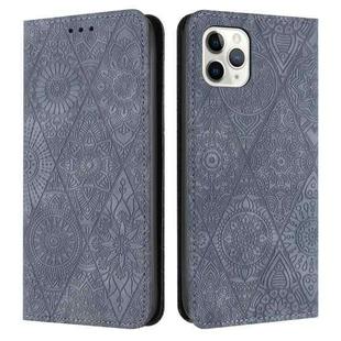 For iPhone 11 Pro Ethnic Embossed Adsorption Leather Phone Case(Grey)