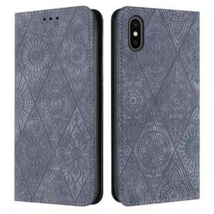 For iPhone X / XS Ethnic Embossed Adsorption Leather Phone Case(Grey)