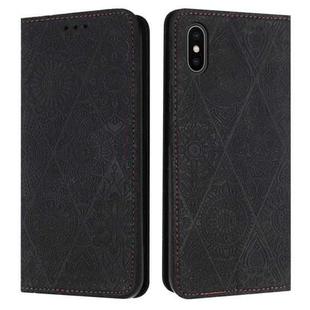 For iPhone X / XS Ethnic Embossed Adsorption Leather Phone Case(Black)