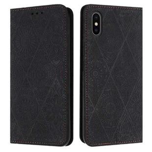 For iPhone XS Max Ethnic Embossed Adsorption Leather Phone Case(Black)