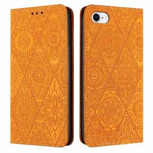For iPhone SE 2022 / 7 / 8 Ethnic Embossed Adsorption Leather Phone Case(Yellow)
