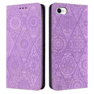 For iPhone SE 2022 / 7 / 8 Ethnic Embossed Adsorption Leather Phone Case(Purple)
