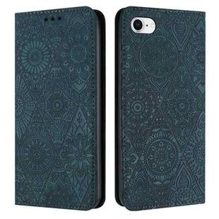 For iPhone SE 2022 / 7 / 8 Ethnic Embossed Adsorption Leather Phone Case(Blue)