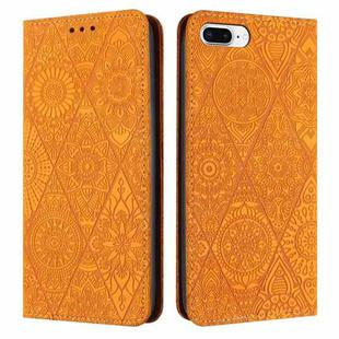 For iPhone 7 Plus / 8 Plus Ethnic Embossed Adsorption Leather Phone Case(Yellow)