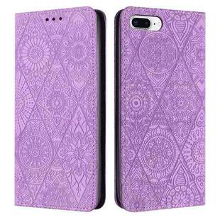 For iPhone 7 Plus / 8 Plus Ethnic Embossed Adsorption Leather Phone Case(Purple)
