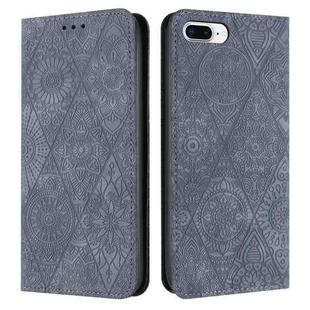For iPhone 7 Plus / 8 Plus Ethnic Embossed Adsorption Leather Phone Case(Grey)