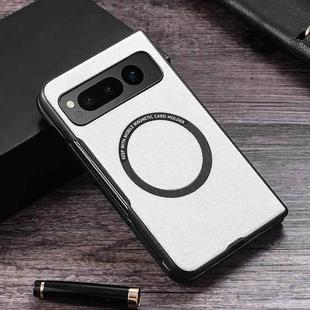 For Google Pixel Fold Cloth Texture PU MagSafe Magnetic Phone Case(White)