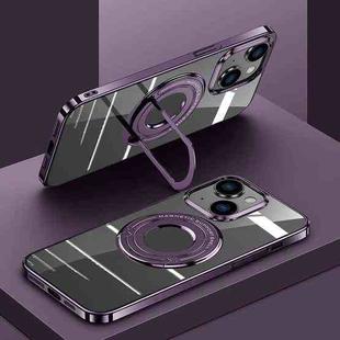 For iPhone 13 Electroplating MagSafe Magnetic PC Phone Case with Ring Holder(Purple)