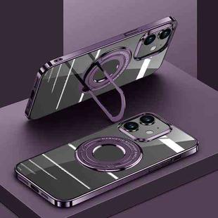 For iPhone 12 Electroplating MagSafe Magnetic PC Phone Case with Ring Holder(Purple)