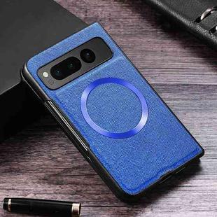 For Google Pixel Fold Cross Texture PU MagSafe Magnetic Phone Case(Blue)