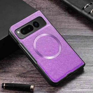For Google Pixel Fold Cross Texture PU MagSafe Magnetic Phone Case(Purple)