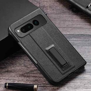 For Google Pixel Fold PC + Leather Texture Protective Phone Case with Metal Holder(Black)