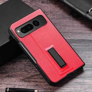 For Google Pixel Fold PC + Leather Texture Protective Phone Case with Metal Holder(Red)