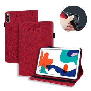 For Huawei MatePad 10.4 Calf Pattern Double Folding Design Embossed Leather Case with Holder & Card Slots & Pen Slot & Elastic Band(Red)