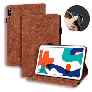 For Huawei MatePad 10.4 Calf Pattern Double Folding Design Embossed Leather Case with Holder & Card Slots & Pen Slot & Elastic Band(Brown)