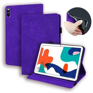 For Huawei MatePad 10.4 Calf Pattern Double Folding Design Embossed Leather Case with Holder & Card Slots & Pen Slot & Elastic Band(Purple)