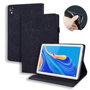 For Huawei MediaPad M6 10.8 Calf Pattern Double Folding Design Embossed Leather Case with Holder & Card Slots & Pen Slot & Elastic Band(Black)